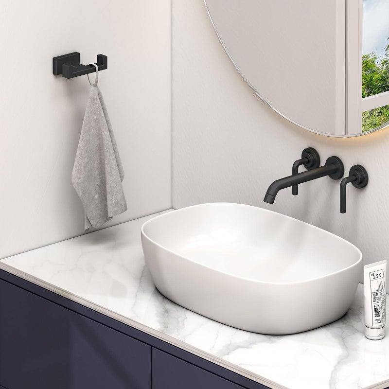 Angle Simple Double Towel Hook Matte Black, Stainless Steel Bathroom Towel Holder, Coat Robe Hook Wall Mount - Image 2